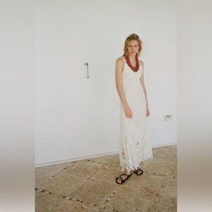Zara Limited Edition White Lace Detail Linen Slip Dress Size Small